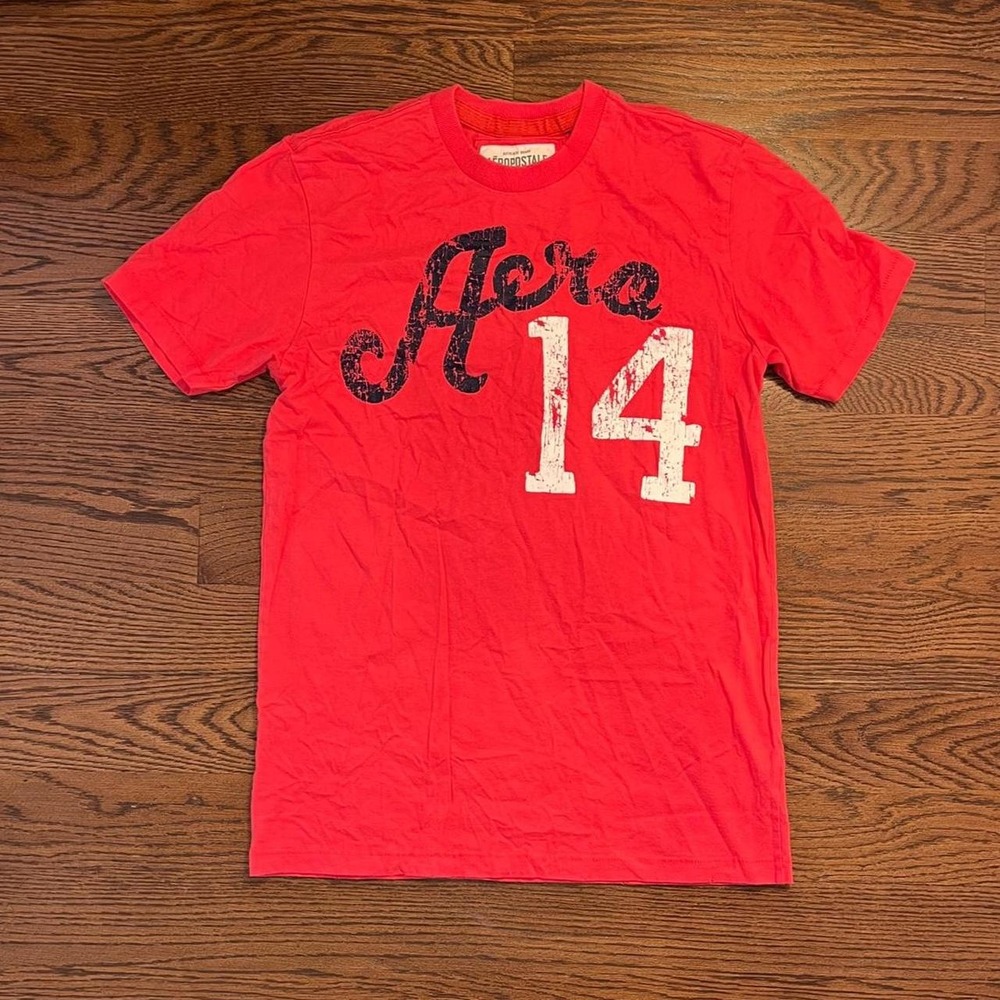 y2k vintage aeropostale men's red graphic t shirt small